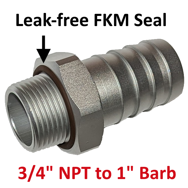 3/4" NPT to 1" Barb Fitting Adapter 6061 Aluminum Clear Anodized
